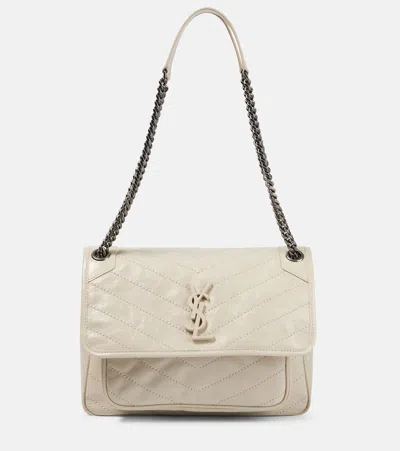 Saint Laurent Niki Medium Leather Shoulder Bag In Blanc Vintage