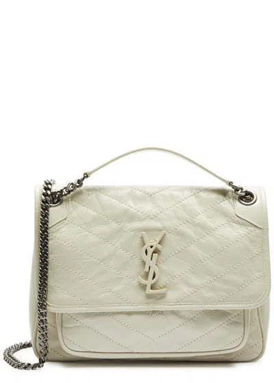 Saint Laurent Niki Medium Leather Shoulder Bag, Leather Bag, White
