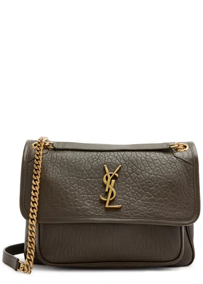 Saint Laurent Niki Medium Leather Shoulder Bag In Olive