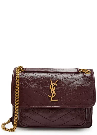 Saint Laurent Niki Medium Patent Leather Shoulder Bag In Burgundy
