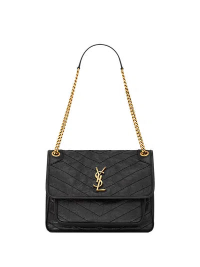 Saint Laurent Niki Medium Soft Bag In Vintage Leather In Black