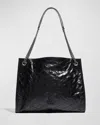 Saint Laurent Niki Medium Ysl Shopper Tote Bag In Crinkled Leather In Black