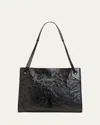 Saint Laurent Niki Medium Ysl Shopper Tote Bag In Crinkled Leather In Black