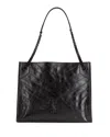 Saint Laurent Niki Medium Ysl Shopper Tote Bag In Crinkled Leather In Black