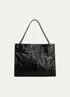 Saint Laurent Niki Medium Ysl Shopper Tote Bag In Crinkled Leather In Black
