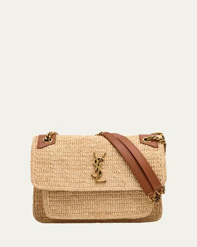 Saint Laurent Niki Medium Ysl Shoulder Bag In Raffia