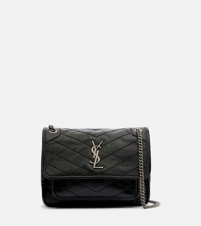 Saint Laurent Niki Mini Embellished Leather Crossbody Bag In Black