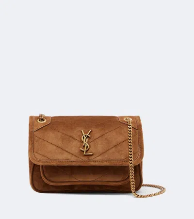 Saint Laurent Niki Mini Suede Shoulder Bag In Brown