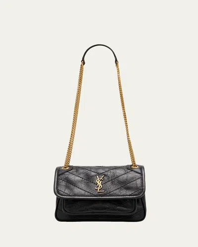 Saint Laurent Niki Mini Vintage Leather Shoulder Bag In Black