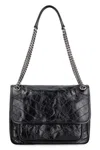 Saint Laurent Niki Medium Flap Ysl Shoulder Bag In Crinkled Leather In Black