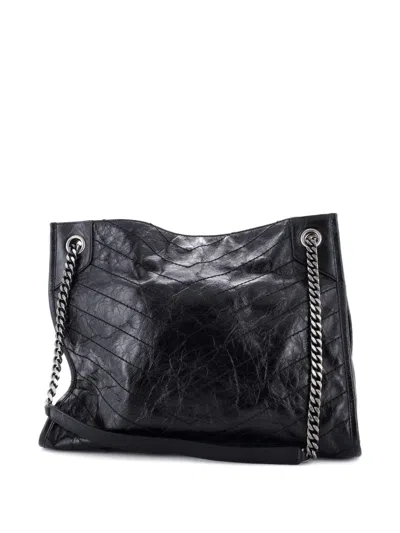 Pre-owned Saint Laurent Niki Shopping Matelasse Chevron Leather Medium Tote Bag In Black