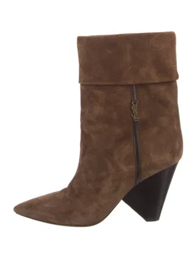 Pre-owned Saint Laurent Niki Signature Logo Boots In Brown