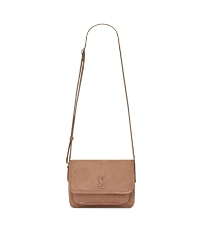 Saint Laurent Niki Small Messenger In Grained Nubuck In Brown