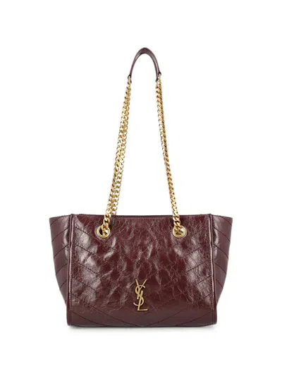 Saint Laurent Niki Small Shopping In Vintage Leather In Burgundy