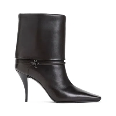 Saint Laurent Niki Smooth Leather Ankle Boots Shoes In Harris Eagle Brown