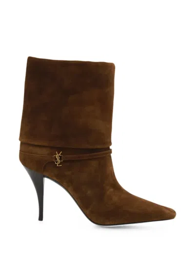 Saint Laurent Niki Pointed Toe Ankle Boots In Brown