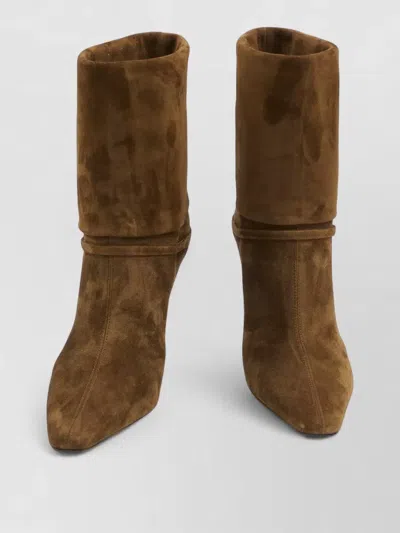Saint Laurent Niki Suede Stiletto Ankle Cuff Boots In Brown