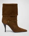 Saint Laurent Niki Suede Ysl Stiletto Ankle Booties In Texas