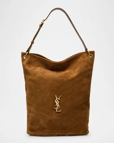 Saint Laurent Niki Ysl Bucket Bag In Quilted Suede