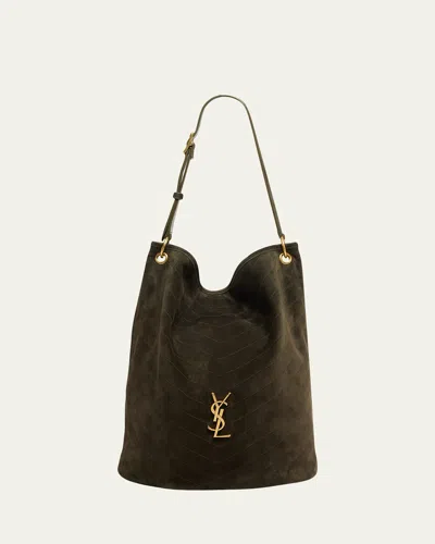 Saint Laurent Niki Ysl Bucket Bag In Quilted Suede In Brown