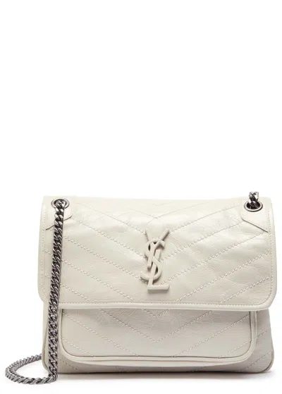 Saint Laurent Nikki Grained Leather Shoulder Bag In White