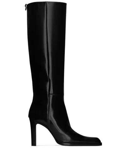 Saint Laurent Glossy Calfskin Nina Boots In Black