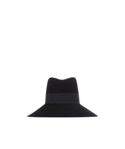 Saint Laurent Nina Wool Recessed Top Hat In Black