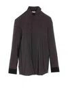Saint Laurent Striped Long Sleeve Regular Collar Top In Black
