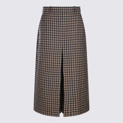 Saint Laurent Noir Multicolor Wool Midi Skirt In Pattern