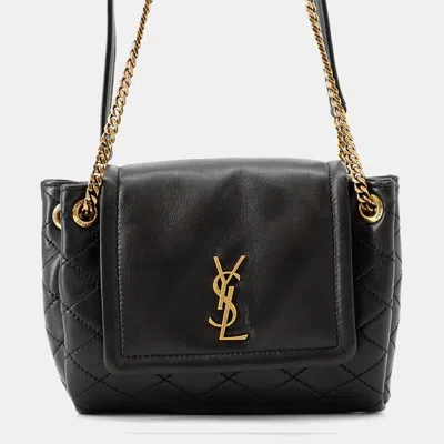 Pre-owned Saint Laurent Nolita Quilted Shoulder Bag Black Lambskin Size Mini