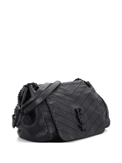 Pre-owned Saint Laurent Nolita Satchel Matelasse Chevron Leather Medium Shoulder Bag In Black