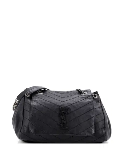 Pre-owned Saint Laurent Nolita Satchel Matelasse Chevron Leather Medium Shoulder Bag In Black