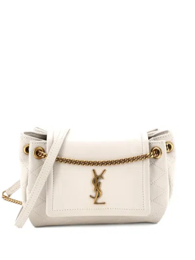 Pre-owned Saint Laurent Nolita Satchel Quilted Leather Mini Crossbody Bag In White