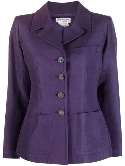Pre-owned Saint Laurent Notched Lapels Buttoned Jacket In Purple