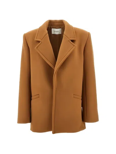 Saint Laurent Camel Wool Short Coat In Brown