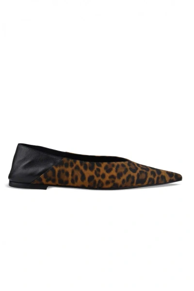 Saint Laurent Brown Ballerinas With Leopard Motif And Foldable Buttress In Fabric Woman In Animal Print
