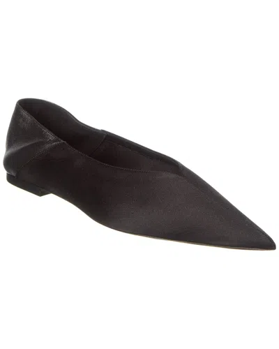 Saint Laurent Nour Silk & Leather Slipper In Black