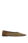 Saint Laurent Nour Slippers In Satin Crepe And Rhinestones In Khaki