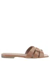 Saint Laurent Nu Pieds Woven Patent-leather Slides In Brown