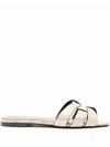 Saint Laurent Tribute Eel Leather Flat Sandals In Beige