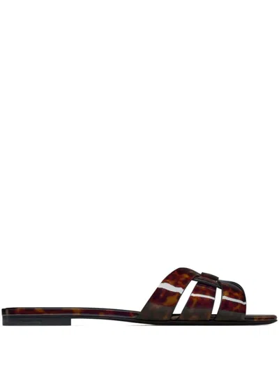 Saint Laurent Nu Pieds Tribute 05 Patent Leather Sandals In Brown