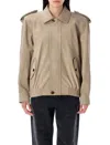 Saint Laurent Nubuck Bomber Jacket In Neutral