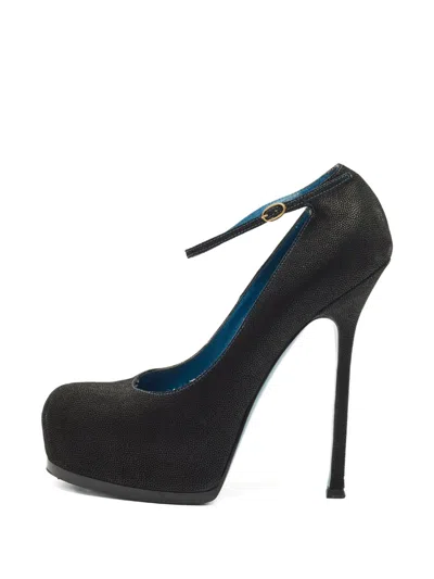 Pre-owned Saint Laurent Nubuck Platform Pumps In Black