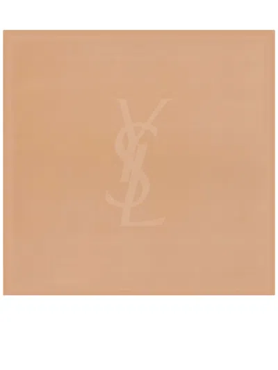Saint Laurent Cassandre Square Scarf In Semi-sheer Silk Charmeuse In Beige