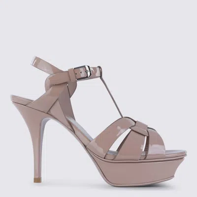 Saint Laurent Nude Leather Tribute 75 Sandals In Neutral