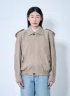 Saint Laurent Nubuck Bomber Jacket In Cream