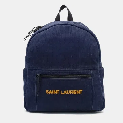 Pre-owned Saint Laurent Nuxe Navy Blue Corduroy Backpack (623698)