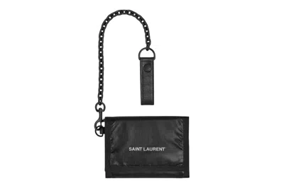 Pre-owned Saint Laurent Nuxx Chain Wallet In Nylon Black