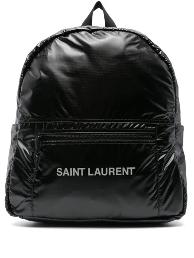 Saint Laurent Nuxx Nylon Backpack In Nero/argento/ne/ne/n