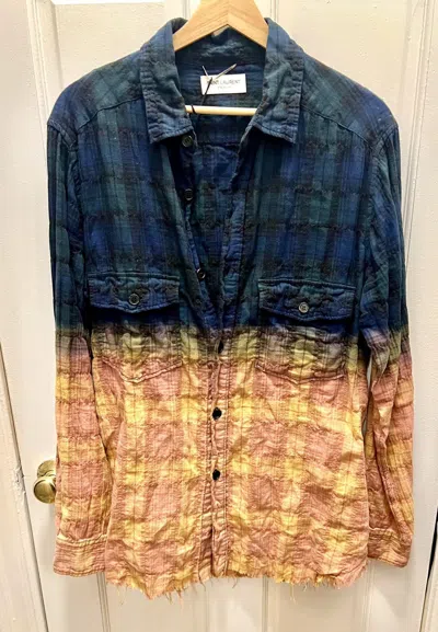 Pre-owned Saint Laurent Nwot S/s16 $1100 "surf Sounds" Flannel Button Up In Multi